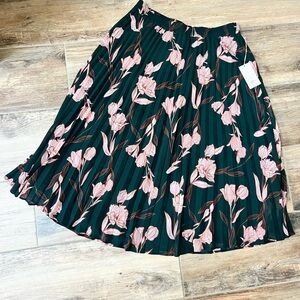 A New Day Dark Green and Pink Floral A-Line Skirt